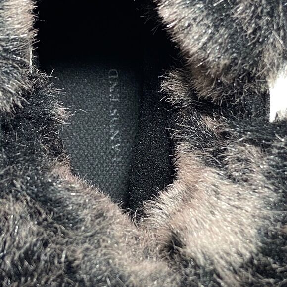 Lands End Women's Black Suede Winter Boots Size 7 B Faux Fur Trim Cold Weather - Picture 11 of 12